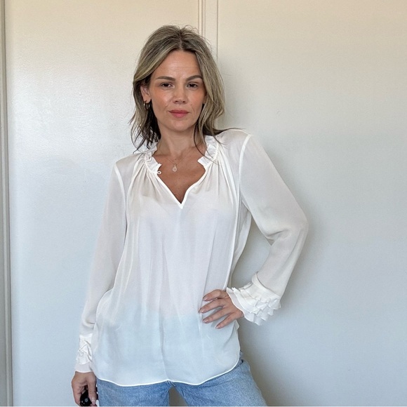 Rebecca Taylor Tops - Rebecca Taylor Cream V-Neck Silk Blouse